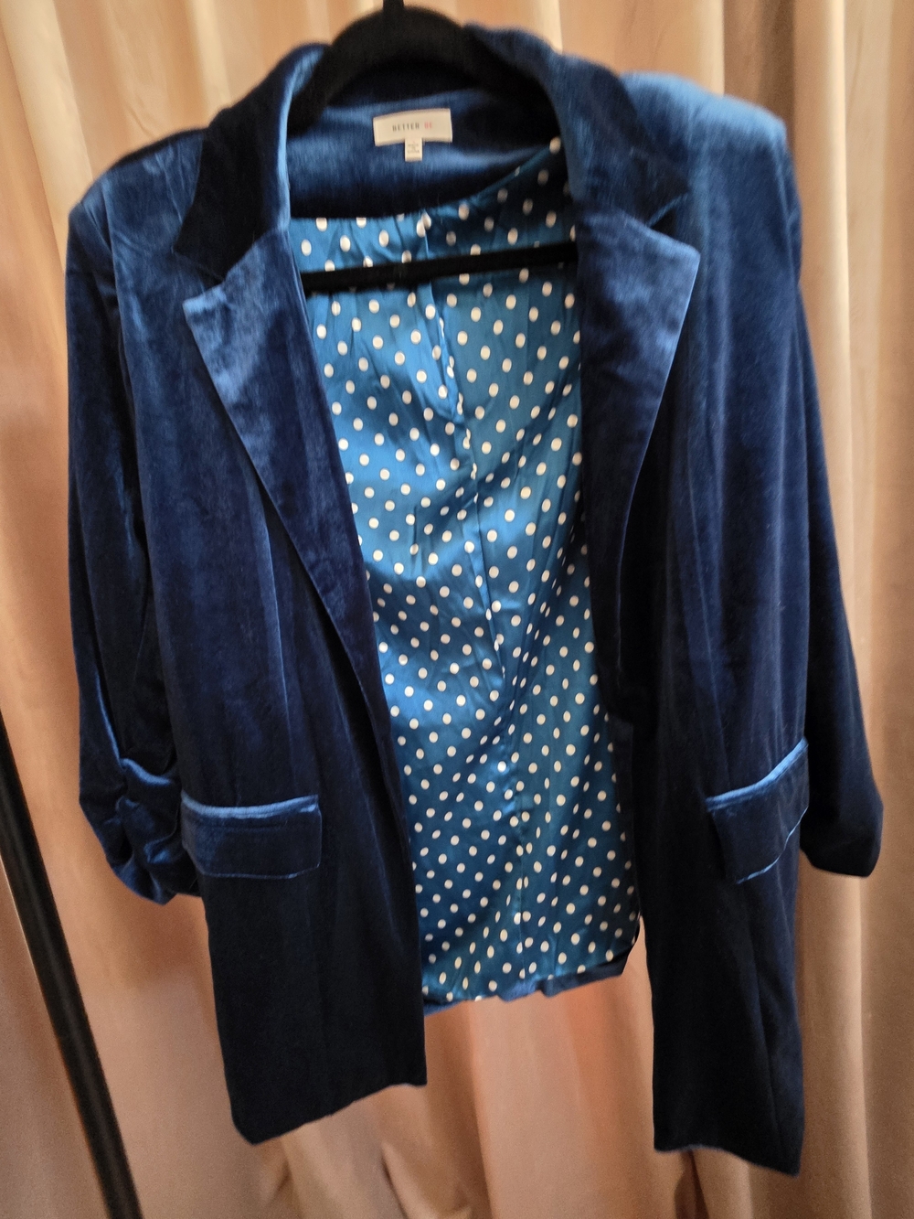 Better Be Teal Velvet Open Front Blazer Polka Dot Lined Jacket Small